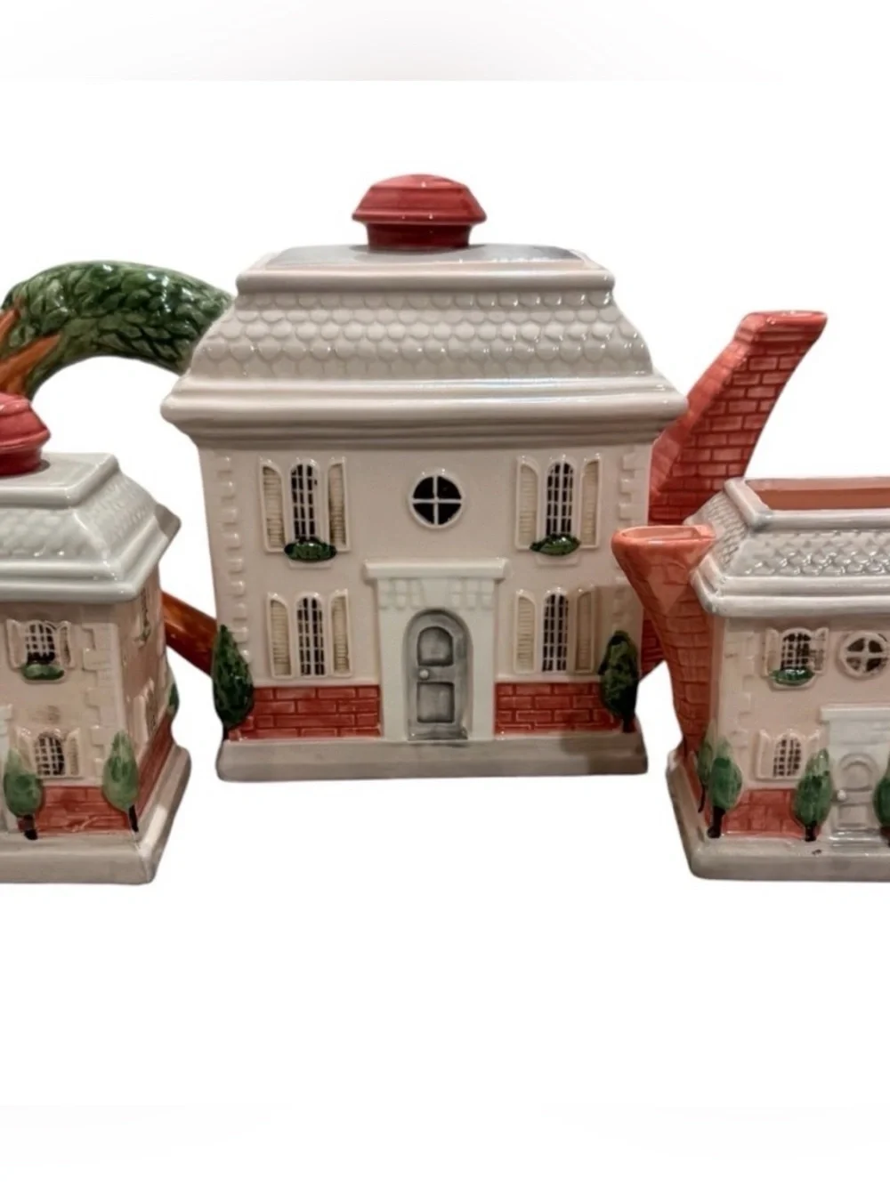 🏠💕VTG 1986 Fitz & Floyd Chateau Ceramic 3 Piece Teapot Complete Set RARE